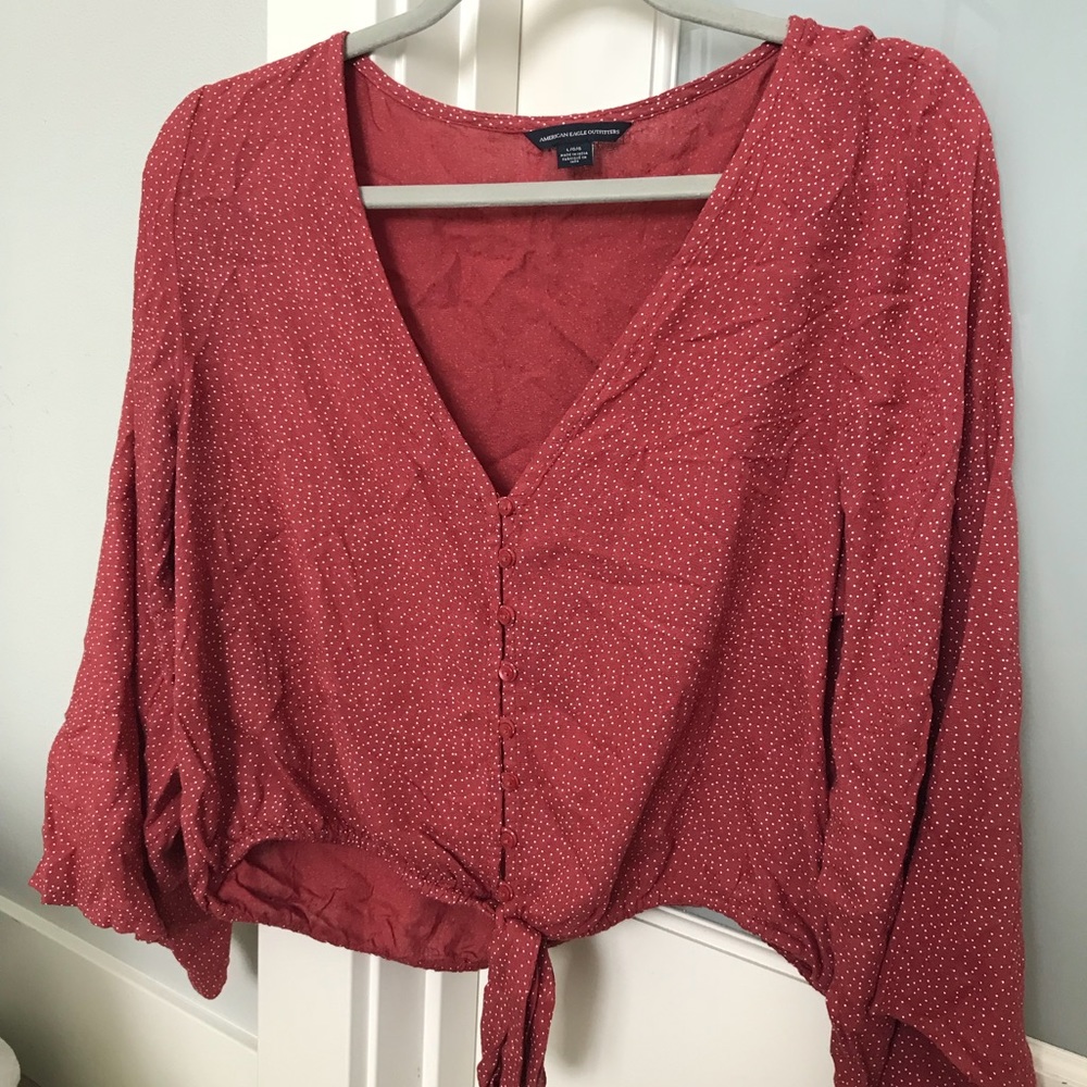American eagle blouse red with polkadots